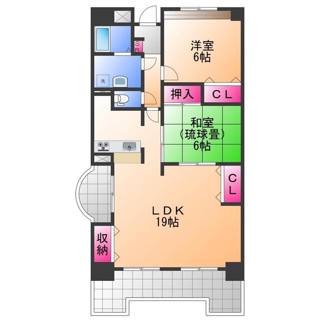サンダモン北勘(2LDK/6階)の間取り写真