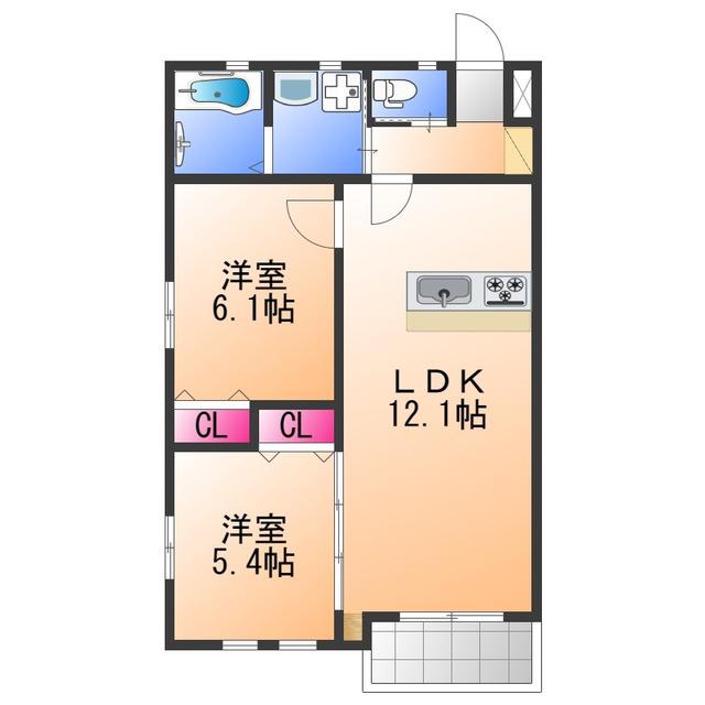 カーサローゼオⅡ(2LDK/2階)の間取り写真