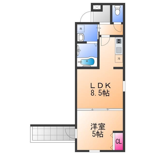 フジパレス泉佐野駅東2番館(1LDK/2階)の間取り写真