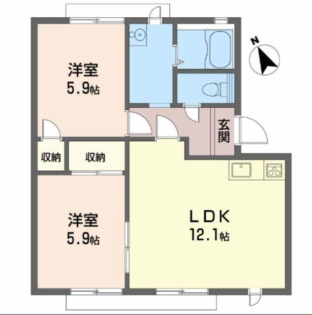 シェリーフェン・399 A棟(2LDK/1階)の間取り写真
