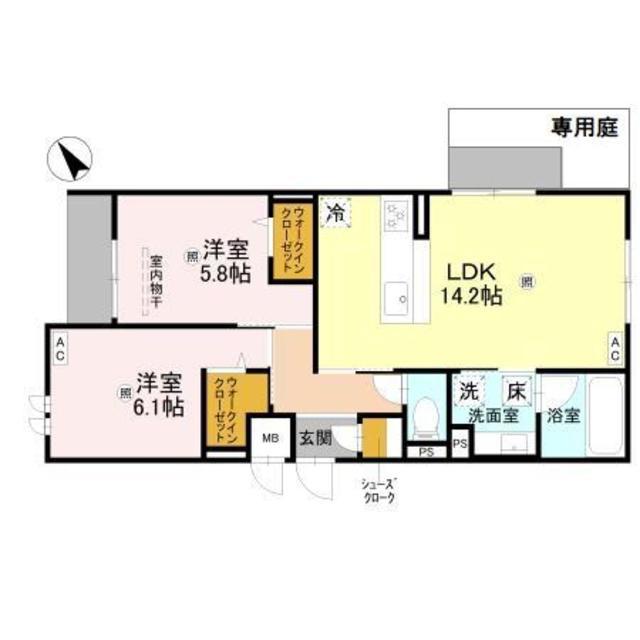 ブランノワール日根野(2LDK/2階)の間取り写真