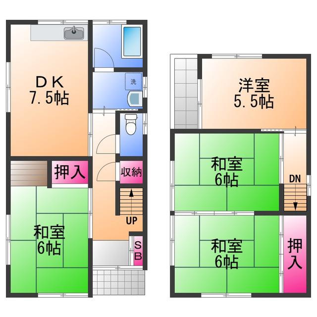 南海電鉄南海本線 二色浜駅 徒歩9分 2階建 築48年(4DK)の間取り写真