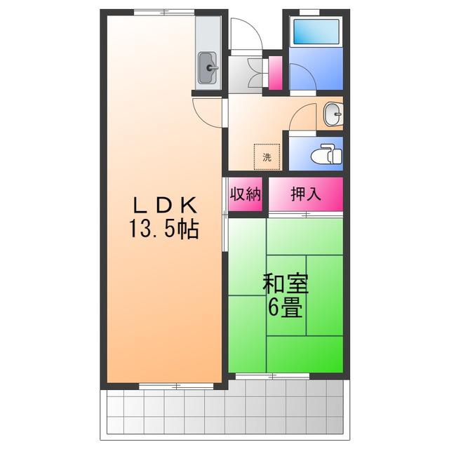 佐野湊団地 1号棟(1LDK/2階)の間取り写真