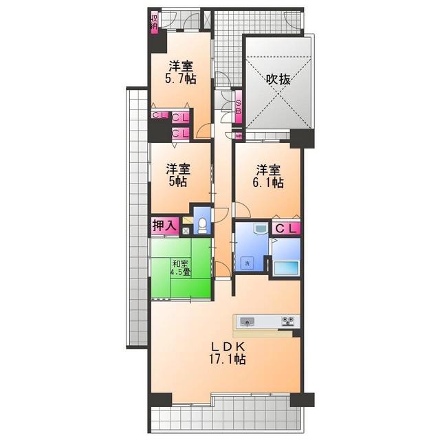 エバーランドシティ新泉北2番館(4LDK/4階)の間取り写真