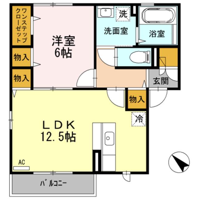 パシオーネA棟(1LDK/2階)の間取り写真