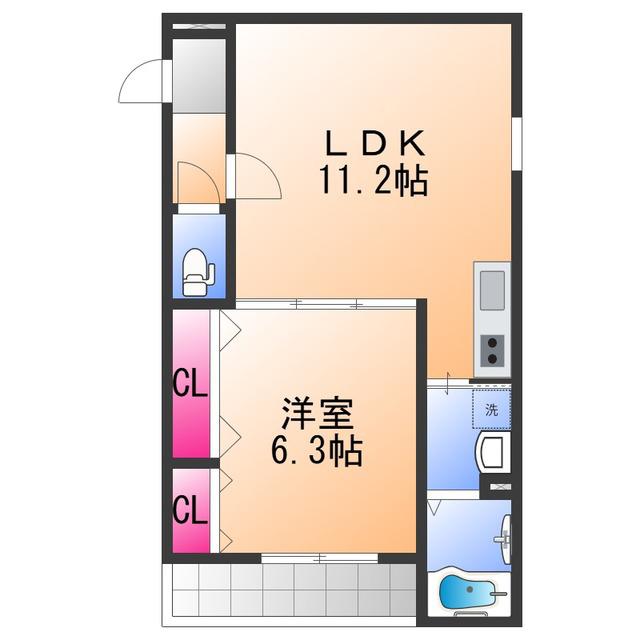 グレンツェント泉大津(1LDK/2階)の間取り写真