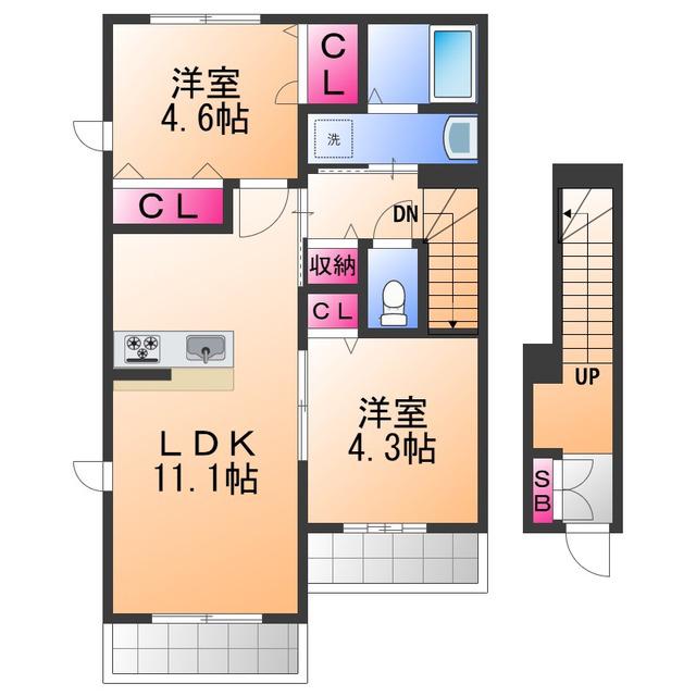 PRIME MAISON(2LDK/2階)の間取り写真
