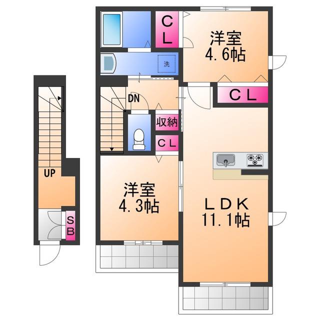PRIME MAISON(2LDK/2階)の間取り写真