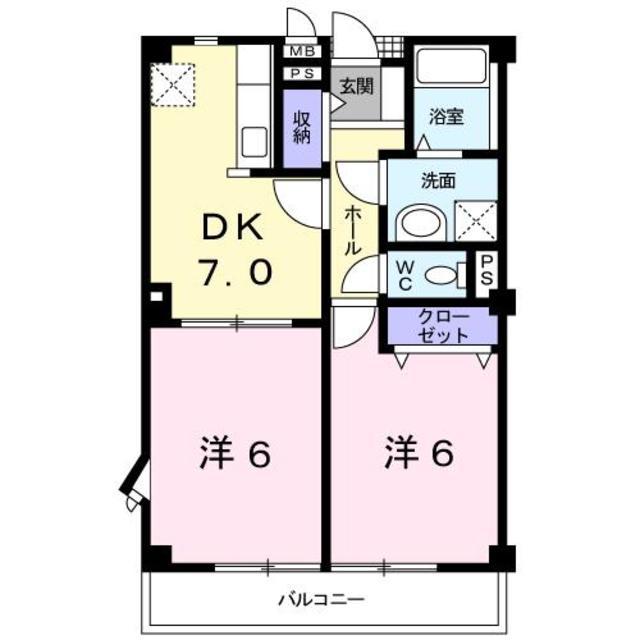 ウエスト・ビレッジ3番館(2DK/2階)の間取り写真