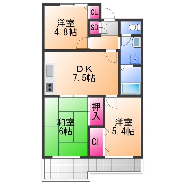 ソシア加茂(3DK/2階)の間取り写真