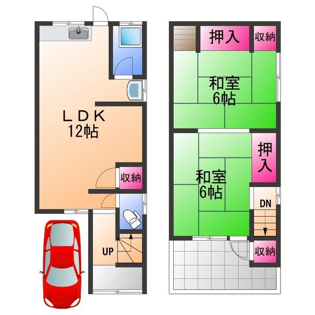阪和線 和泉府中駅 徒歩9分 2階建 築51年(2LDK)の間取り写真