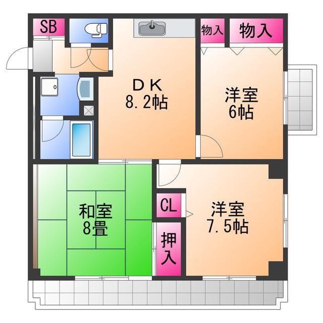 ルナパリス(3DK/2階)の間取り写真