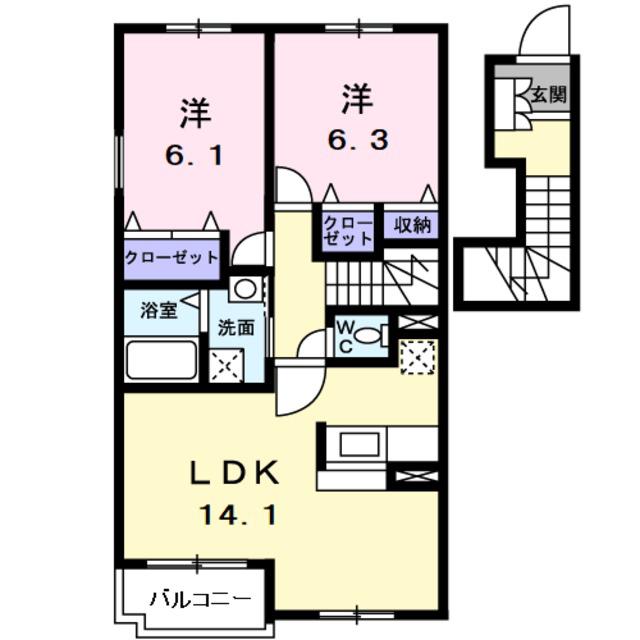 ピアッツァ羽倉崎(2LDK/2階)の間取り写真