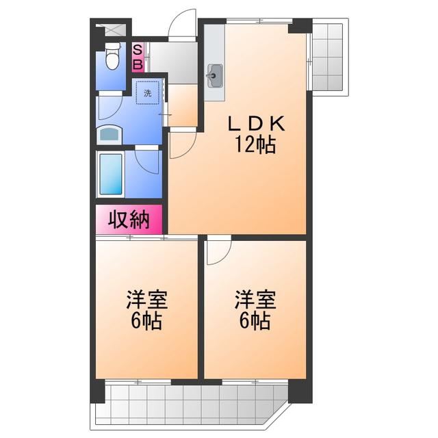 貝塚萬ビル(2LDK/4階)の間取り写真