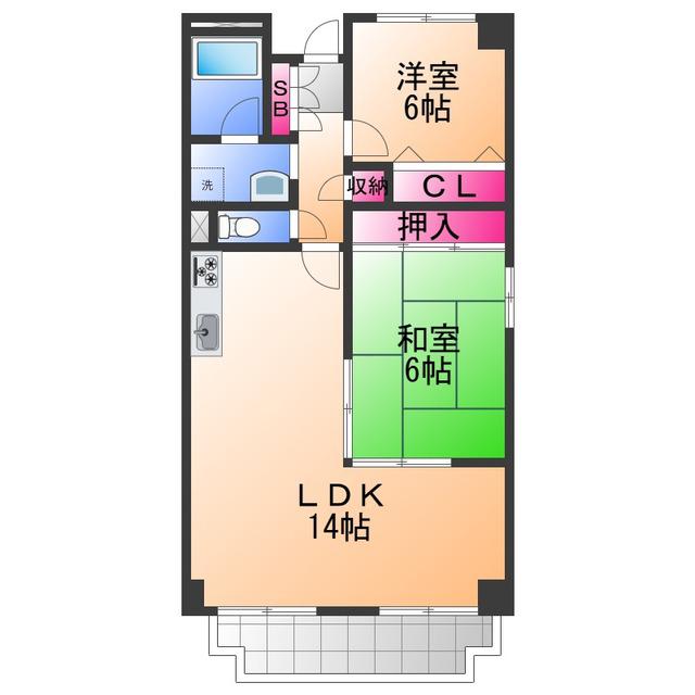 グリーングラス久米田(3LDK/4階)の間取り写真