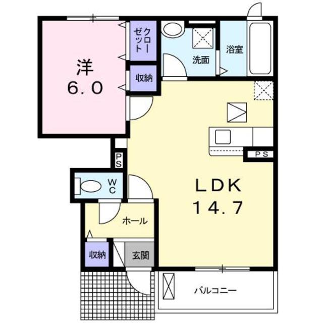 阪和線 東貝塚駅 徒歩14分 2階建 築7年(1LDK/1階)の間取り写真