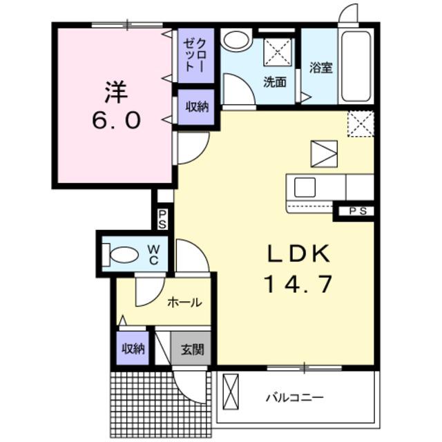 阪和線 東貝塚駅 徒歩11分 2階建 築7年(1LDK/1階)の間取り写真