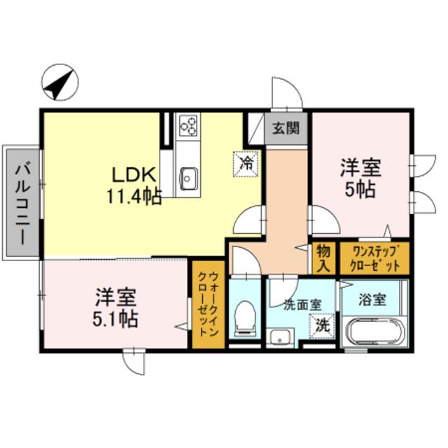 モンドリヴェール(2LDK/2階)の間取り写真