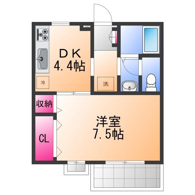 トレゾールM(1DK/2階)の間取り写真