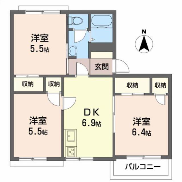タウニー高松B棟(3DK/2階)の間取り写真