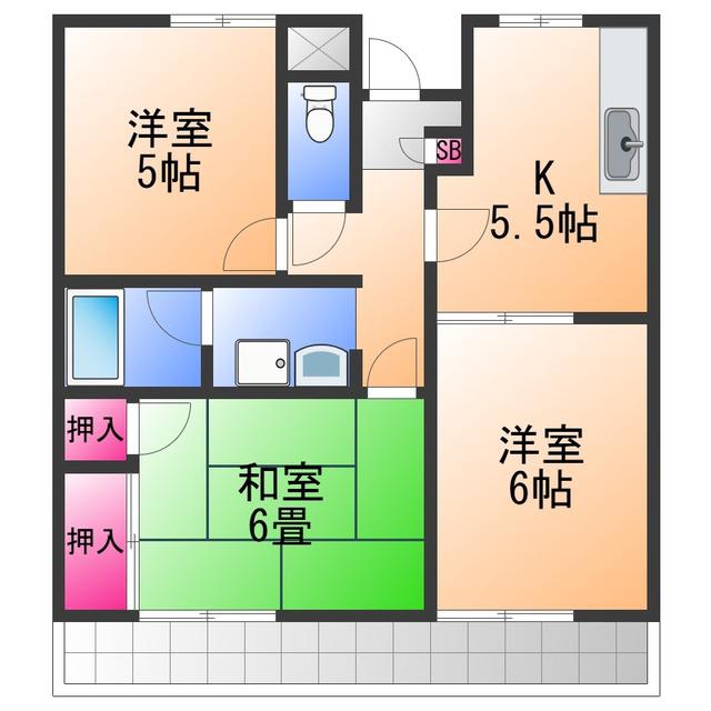ベルメゾン上松(3K/1階)の間取り写真