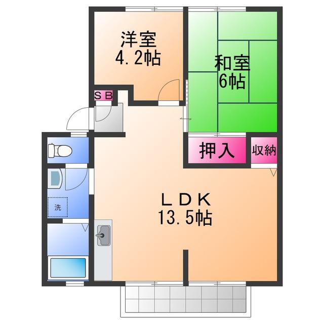 ウインディアコスモス B(2LDK/2階)の間取り写真