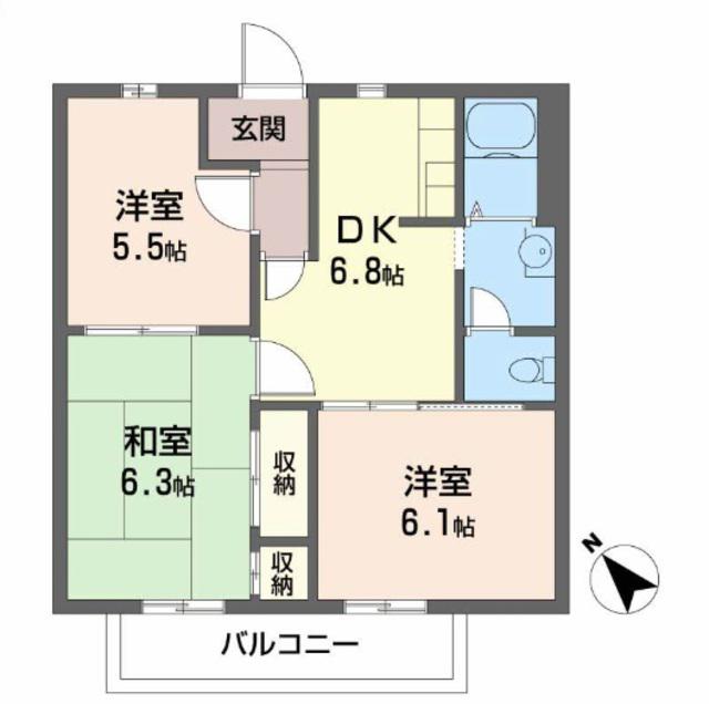 フォレストコートB棟(3DK/2階)の間取り写真