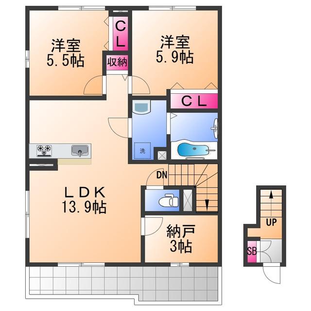 レスポワールE富木(2SLDK/2階)の間取り写真