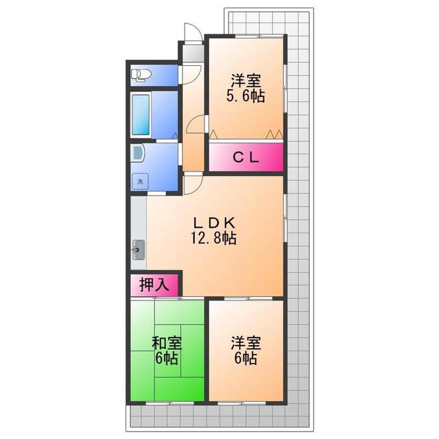 高石スカイハイツ(3LDK/2階)の間取り写真