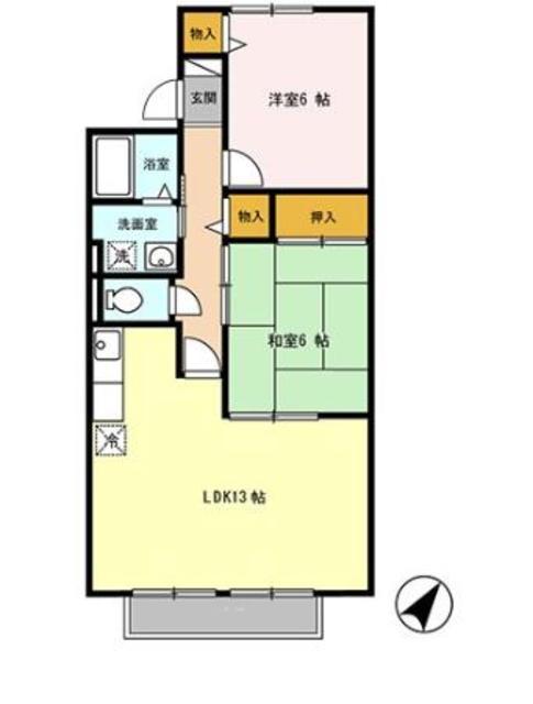 ベルフラワーⅡ(2LDK/1階)の間取り写真