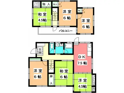 伊予鉄道高浜線 西衣山駅 徒歩32分 2階建 築52年(6DK)の間取り写真