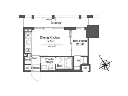 BLUROCK後楽園(1DK/6階)の間取り写真