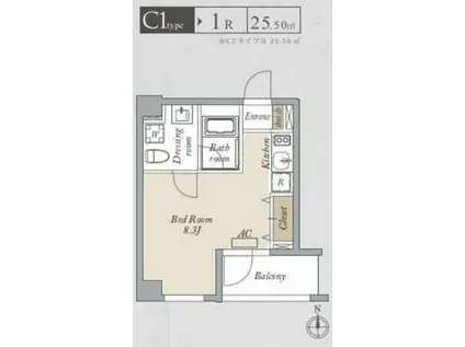 プライマル両国 イースト(ワンルーム/2階)の間取り写真