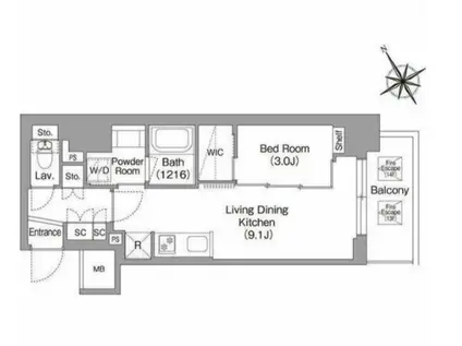 バウスフラッツ蔵前(1LDK/9階)の間取り写真