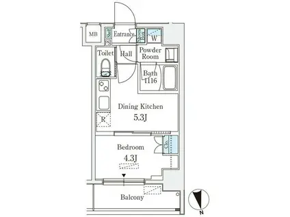 クラリティア浅草(1DK/5階)の間取り写真