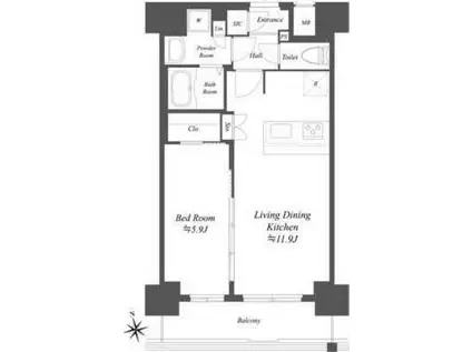プレサンスブルーム浅草(1LDK/5階)の間取り写真