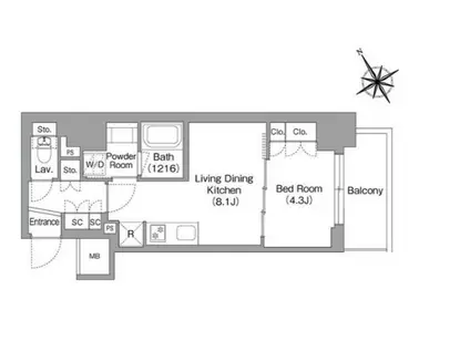 バウスフラッツ蔵前(1LDK/3階)の間取り写真