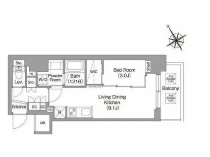 バウスフラッツ蔵前(1LDK/11階)の間取り写真