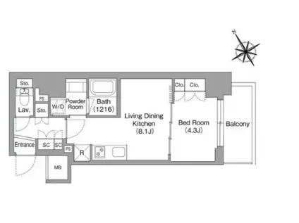 バウスフラッツ蔵前(1LDK/2階)の間取り写真