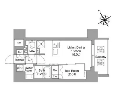 バウスフラッツ蔵前(1LDK/9階)の間取り写真