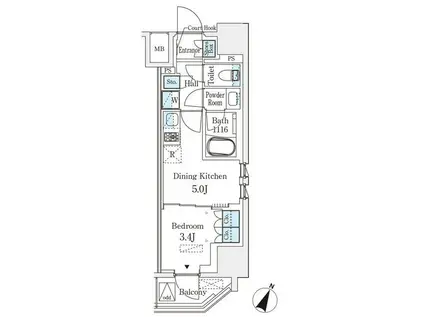 ベルファース神田神保町(1DK/4階)の間取り写真