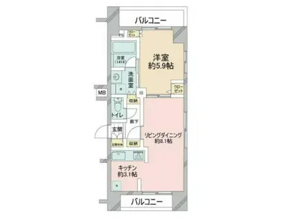 グリーンパーク日本橋浜町(1LDK/5階)の間取り写真