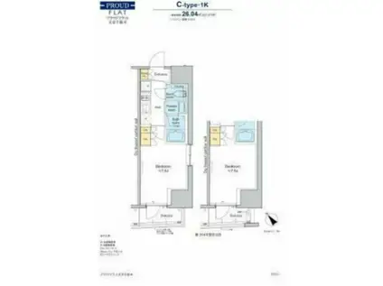 プラウドフラット文京千駄木(1K/7階)の間取り写真