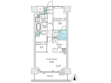 フロンティアレジデンス錦糸公園(1SLDK/2階)の間取り写真