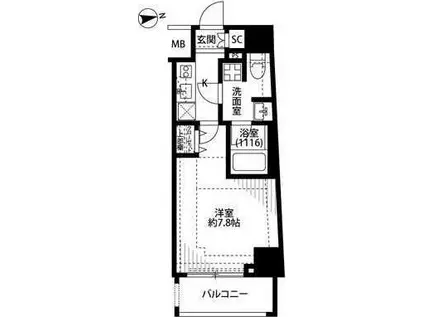 プレール・ドゥーク浅草松が谷(1K/7階)の間取り写真