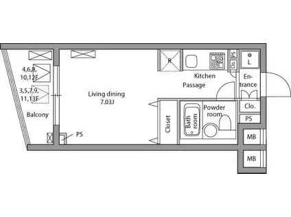 レジディア神田岩本町(ワンルーム/11階)の間取り写真