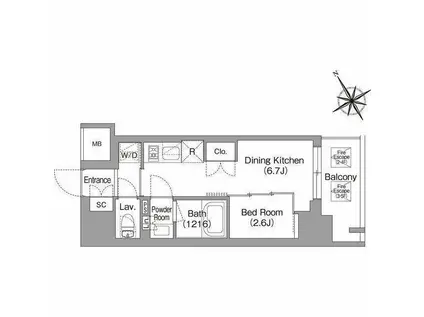 バウスフラッツ蔵前(1DK/2階)の間取り写真