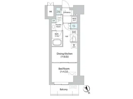 ミリアレジデンス浅草橋Ⅱ(1DK/2階)の間取り写真