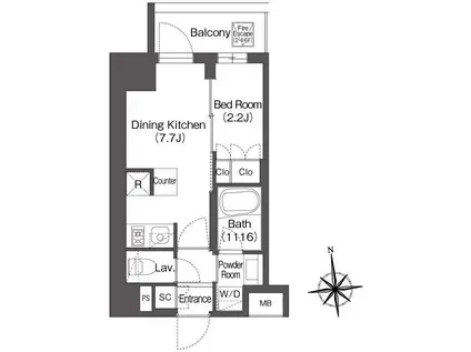 ミリアレジデンス蔵前(1DK/8階)の間取り写真