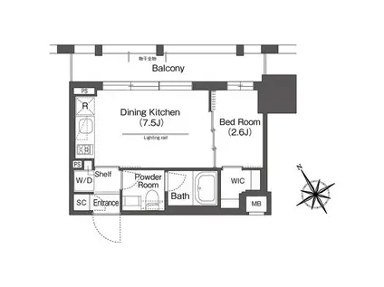 BLUROCK後楽園(1DK/11階)の間取り写真